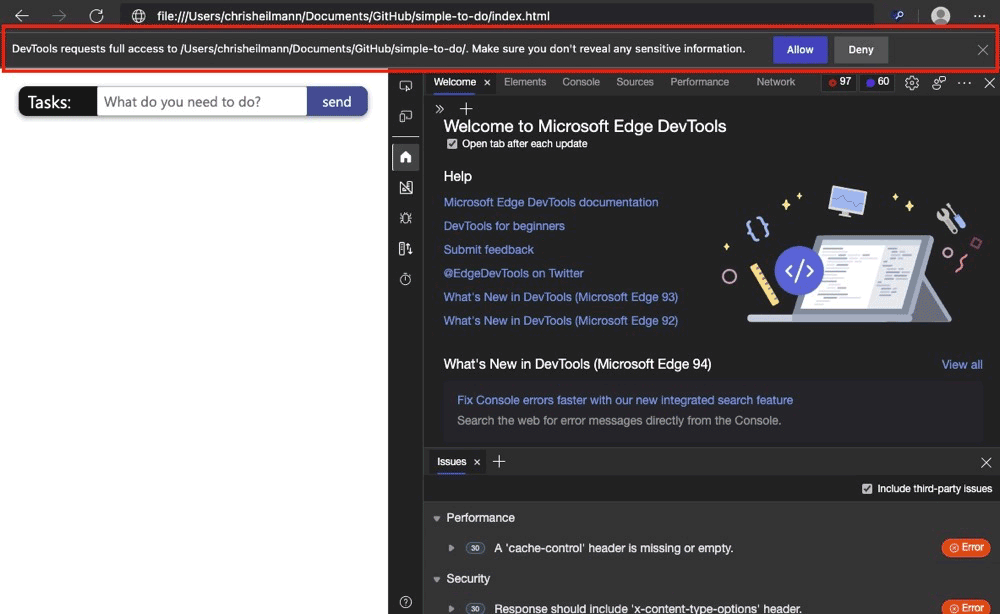 Edge浏览器开发者工具代码修改同步到Vscode中(图10) 允许访问
