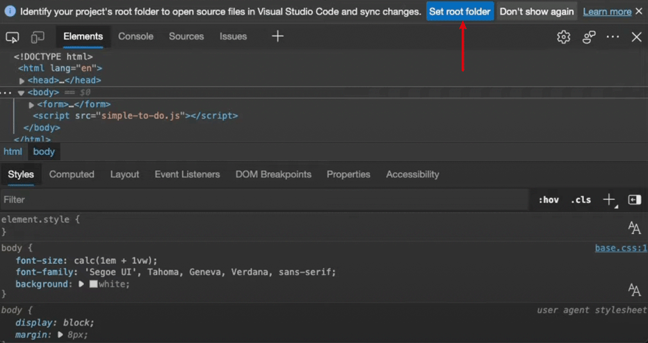 Edge浏览器开发者工具代码修改同步到Vscode中(图8) 设置项目根目录