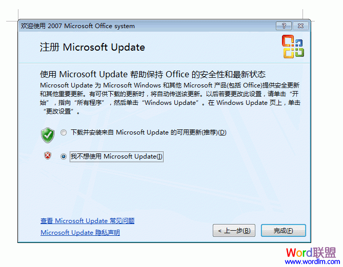 Office 2007 专业版 安装使用详细步骤(图文教程)(图11) 关闭自动更新