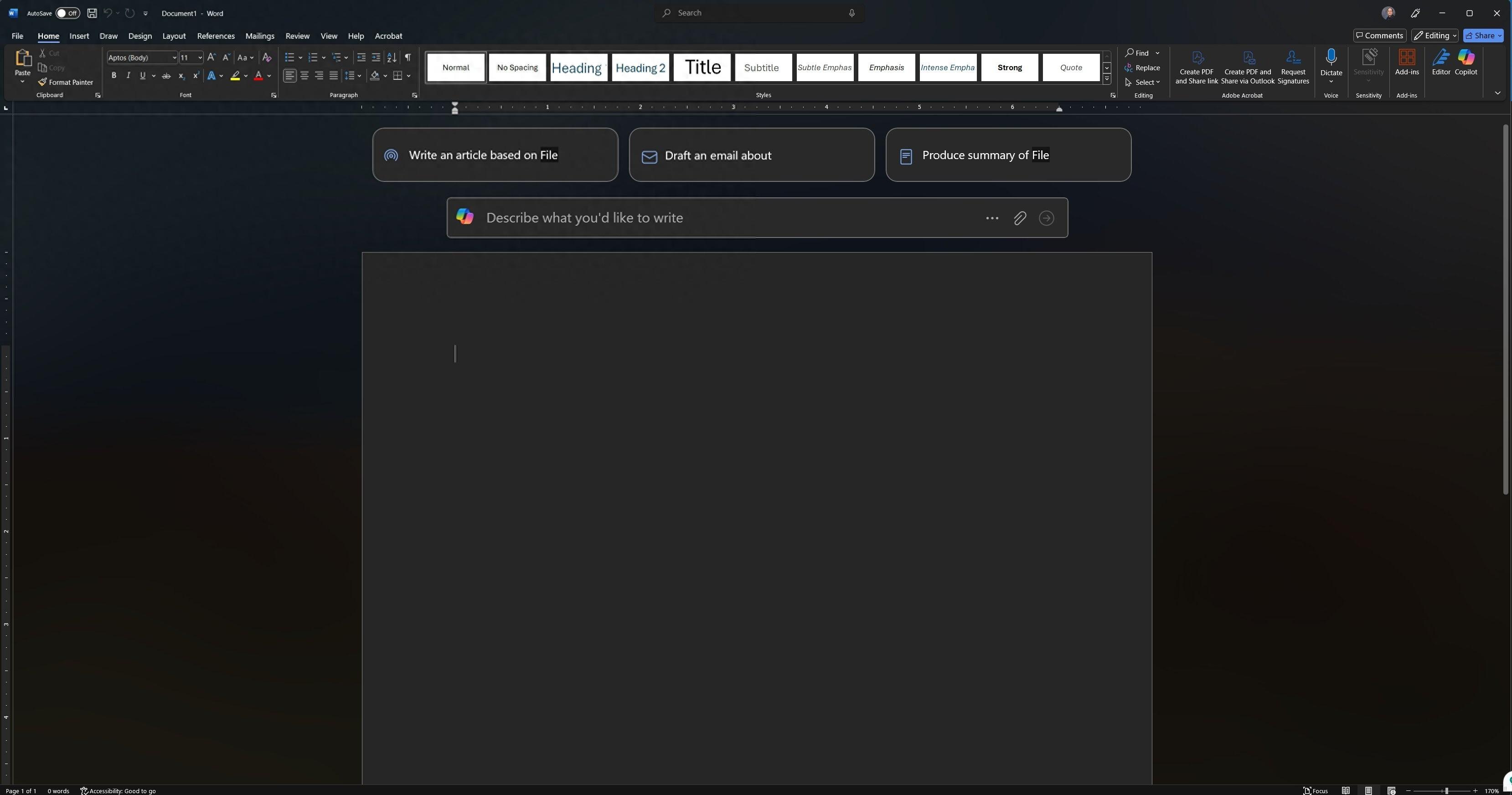 微软正在为 Word 中的新文档测试新的 Copilot UI(图1)