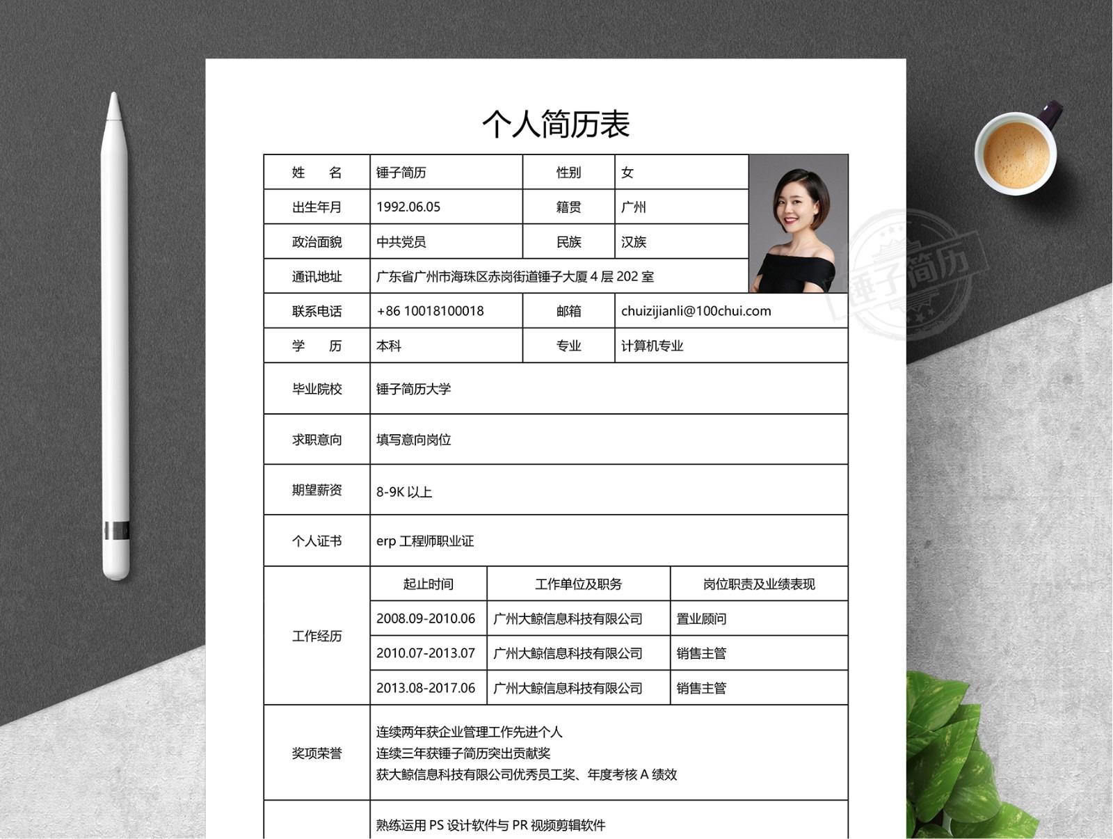 个人简历表-Word简历可编辑下载(图2)