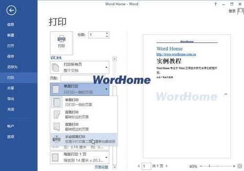 Word2013中怎样进行双面打印