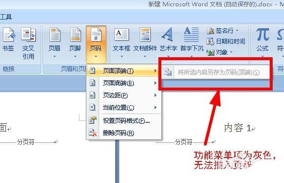 word2007插入页码是灰的怎么办? word页码是灰色不能用的解决办法(图1)