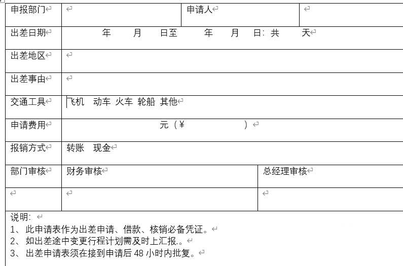 word怎么制作出差申请表? word出差申请表模板的制作方法(图6) word怎么制作出差申请表? word出差申请表模板的制作方法(图6)