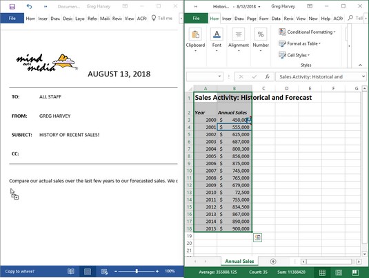 如何使用Word 2019共享Excel 2019数据(图1) 将Excel数据复制到Word中