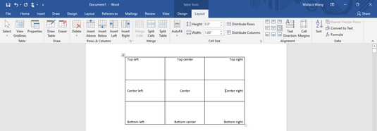 如何在Word 2019中选择全部或部分表格?(图2) 对齐表格文字<b>Word</b> 2019