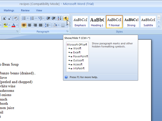在Word 2007中显示或隐藏非打印字符?(图1) image0.jpg